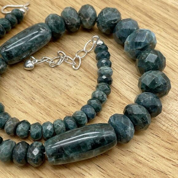 Jay King Teal Green Apatite 18" Sterling Silver Necklace Faceted Graduated Beads - Picture 7 of 11